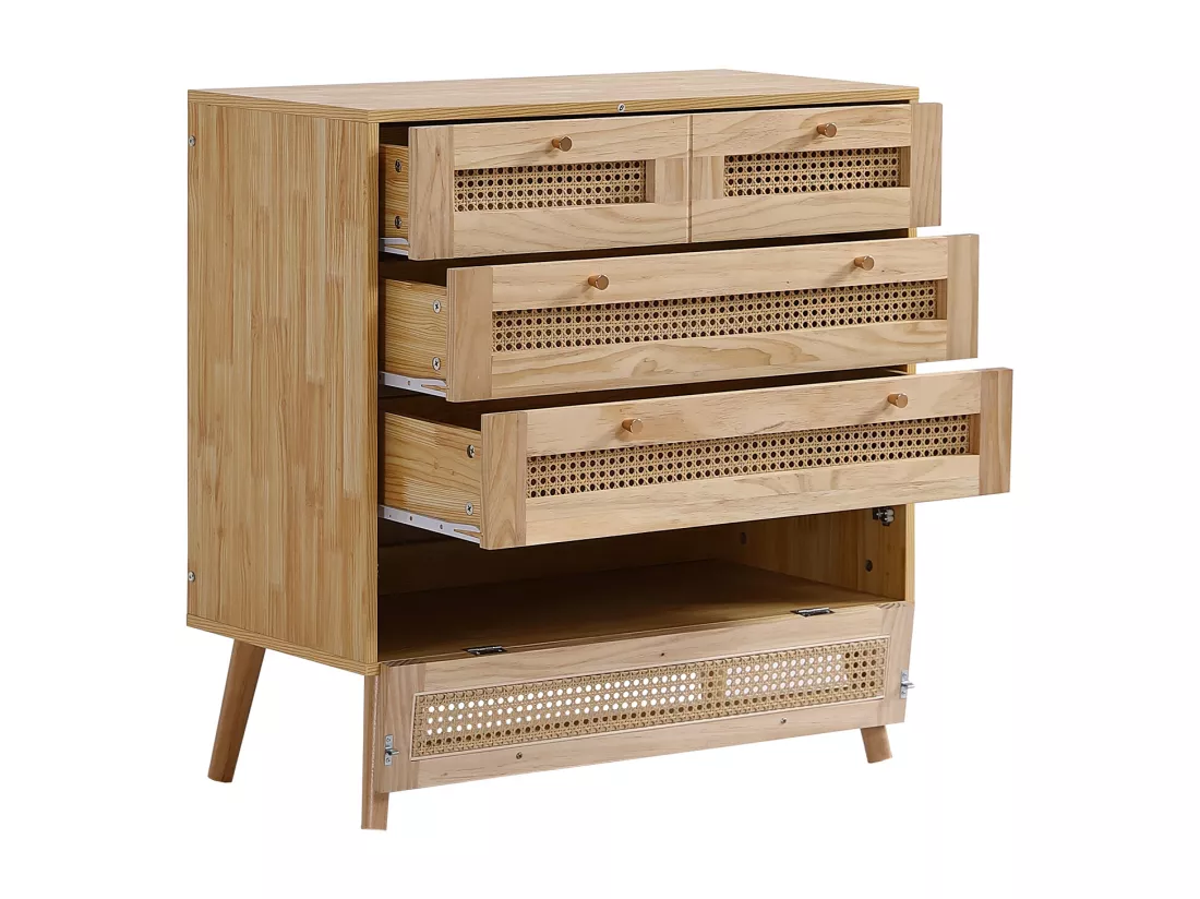 Commode Armoire avec 3 tiroirs,buffet avec plateau de tiroir en rotin,panneaux de particules,80x40x83 cm