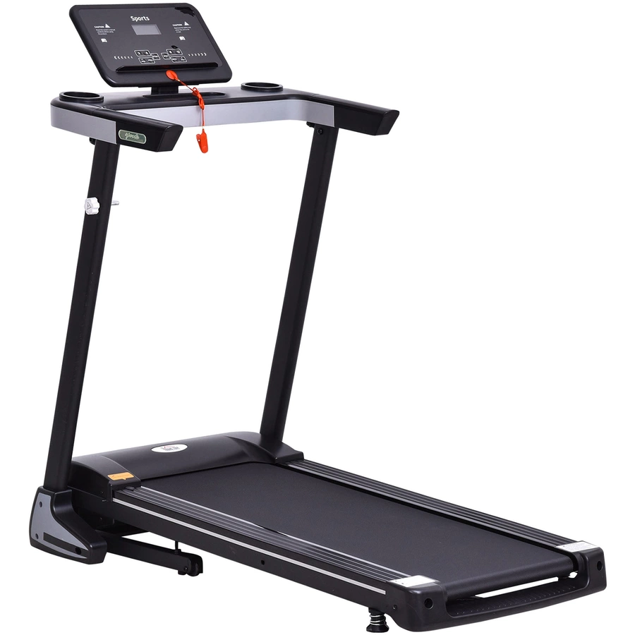 HOMCOM Laufband mit breitem LCD Display, Flaschenhalterung und Handyhalterung schwarz