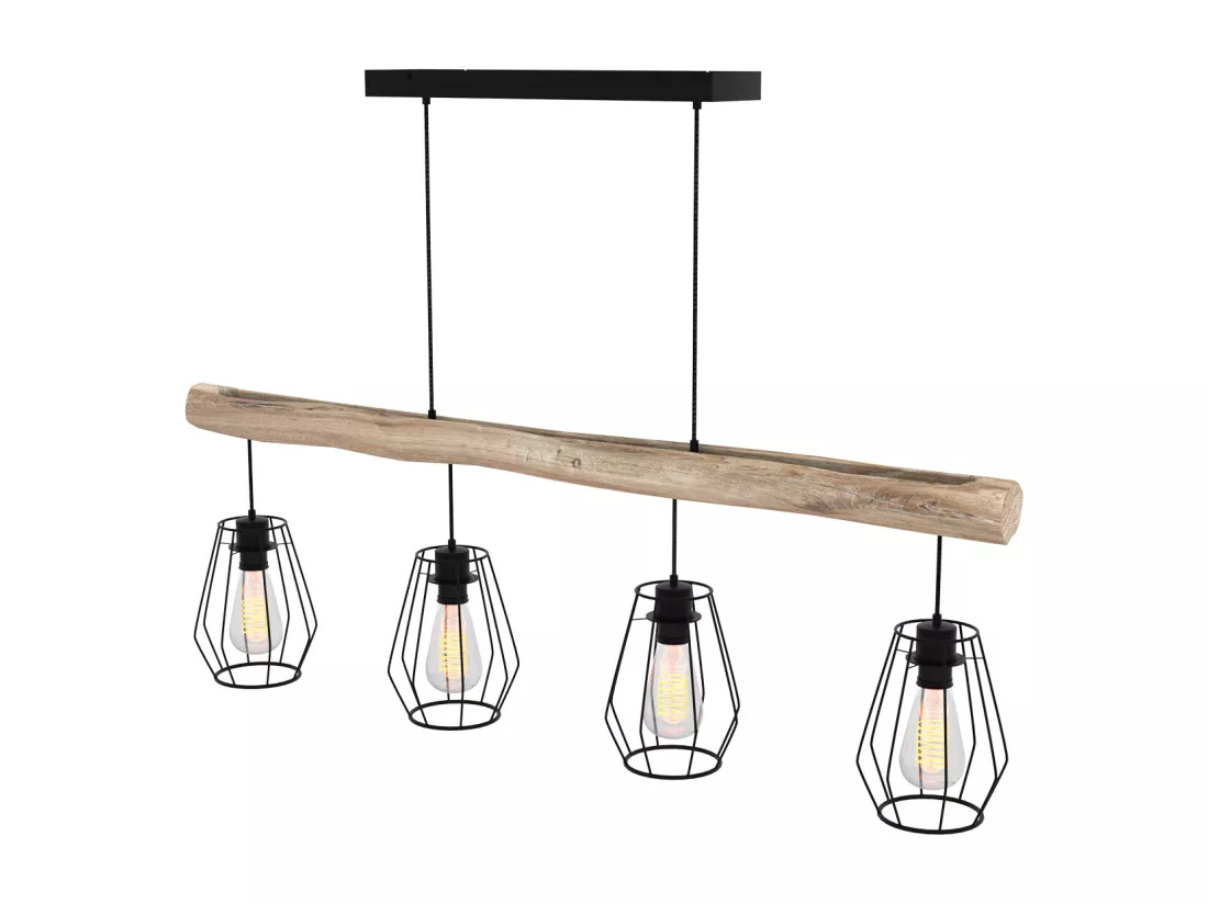 Suspension en bois et métal 4 lampes - Clotilde