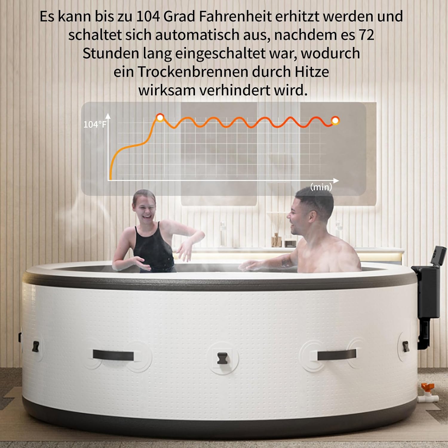 Aufblasbarer Badewannen mit Sprudelfunktion, PureSpa Pool Massage-Hottub, beruhigenden Luftdüsen, integriertem Schnellfüllsystem, LED-Lichtern (weiß, 206 x 206 x 71cm)