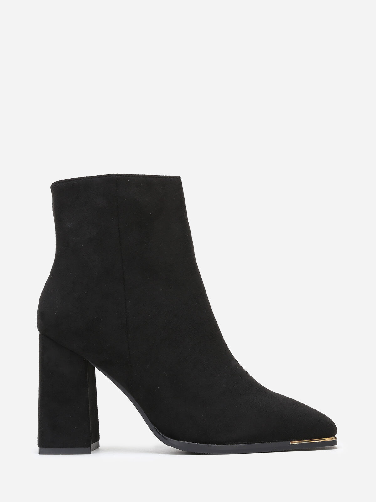Bottines carrées en suédine à détail doré- Noir
