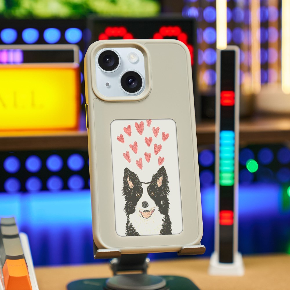 iPhone 15 Hybrid Hülle TPU Bumper mit Acryl Rückseite   DIY E-Ink Display mit NFC Technologie - Grau