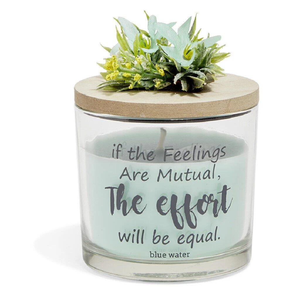 Bougie parfumée dans verre couvercle bois fleur message
