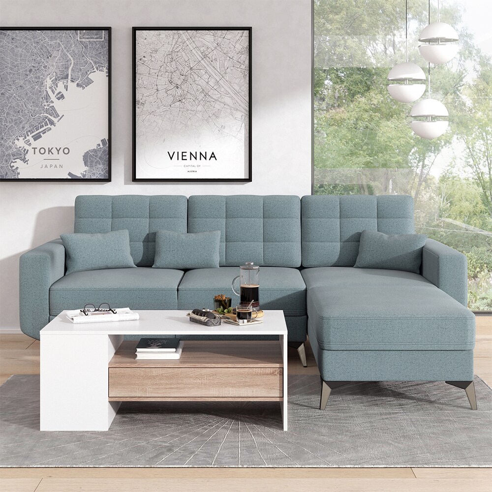 Vicco Couchtisch Sofatisch Kaffeetisch Fabien Weiß Sonoma Wohnzimmer Tisch 110x45 cm modern Ablage Fach Schublade Beistelltisch Stubentisch