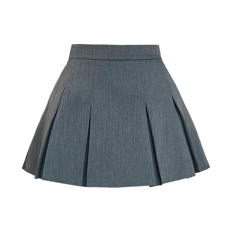 Malrowe - Hoge taille, effen geplooide mini-A-lijn skort