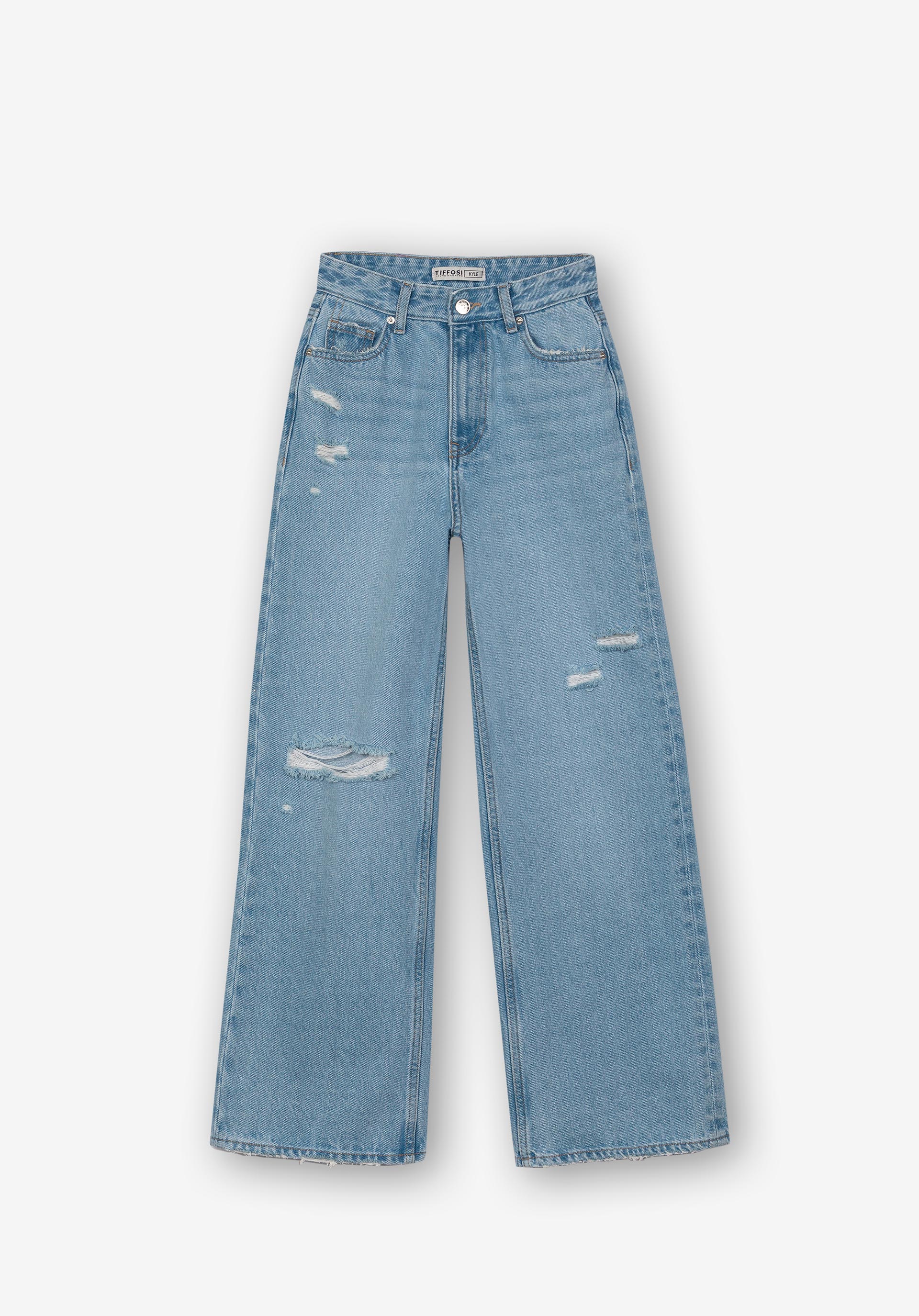 Jeans Kylie Wide Leg Cintura Alta C/ Rasgões