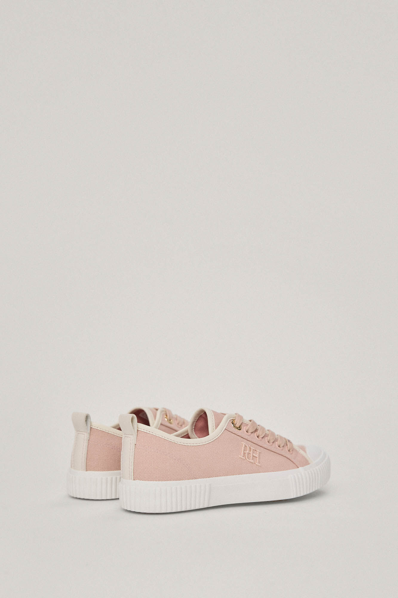 Tênis de lona com detalhes em couro - Rosa