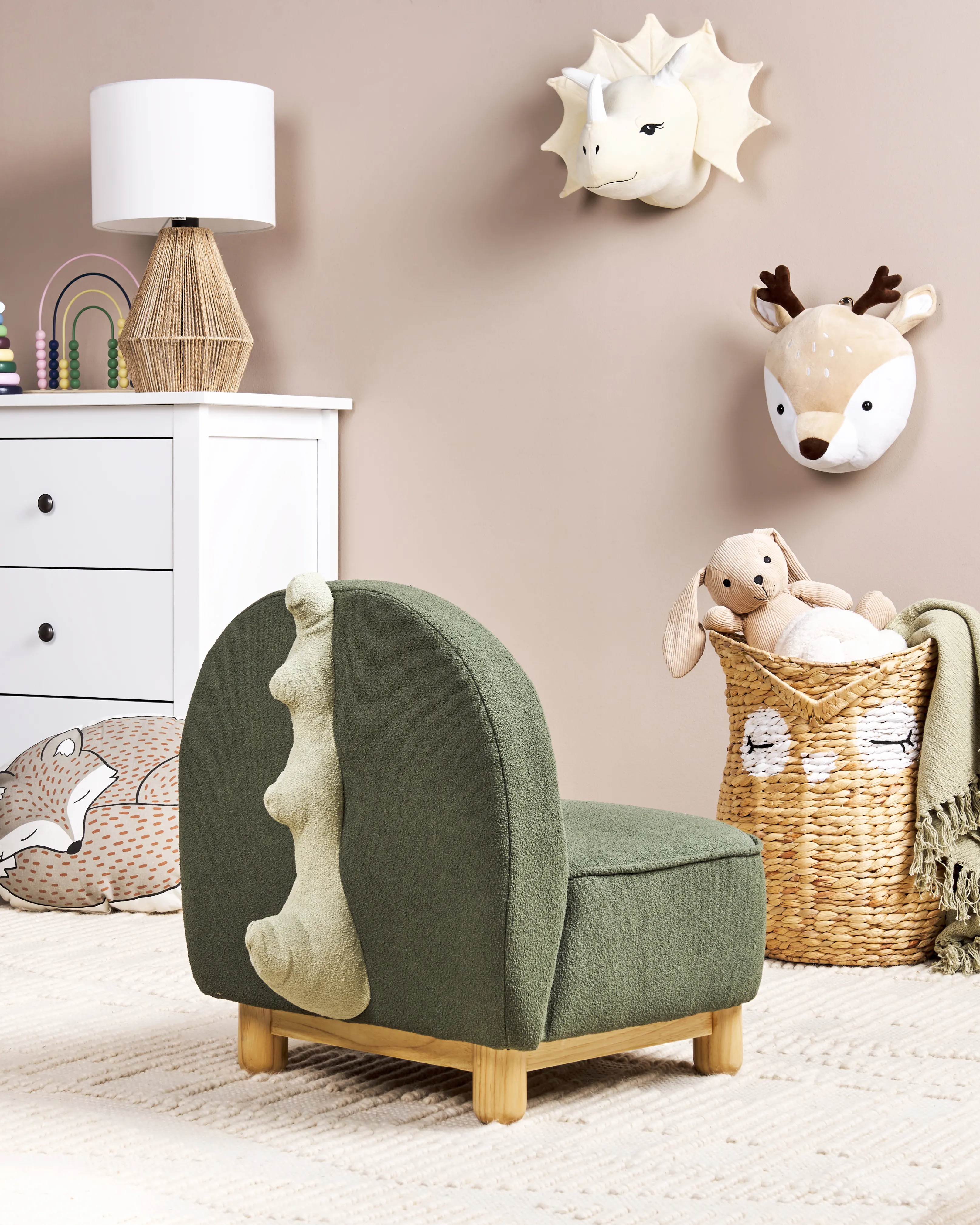 Kinderfauteuil Dinosaurus FABORG Stof Donkergroen