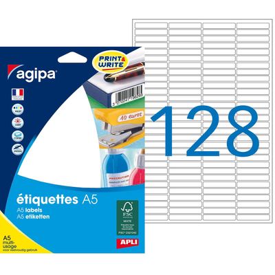 Apli Agipa - Etui A5 - 2048 Étiquettes blanches multi-usages - 6 x 33,5 mm - coins arrondis - réf 114089