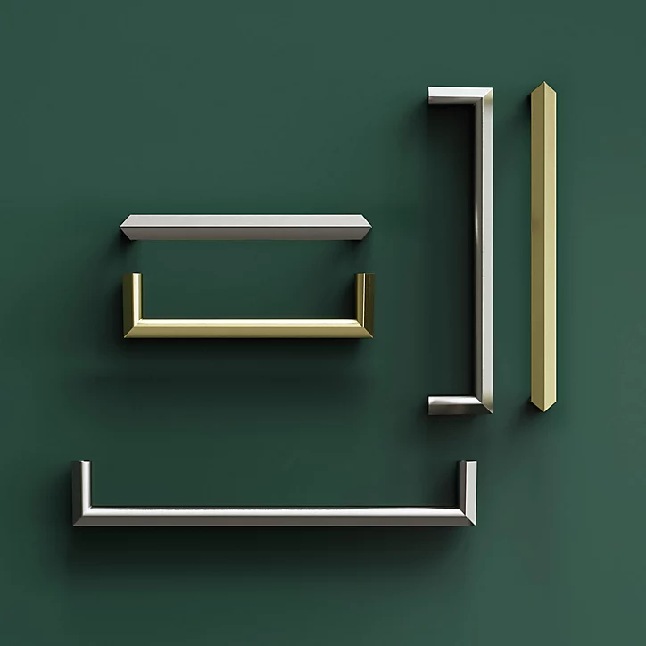 Poignée de meuble Droit GoodHome Keri effet laiton satin doré l.106mm x l.11mm x H. 27mm entraxe 96mm