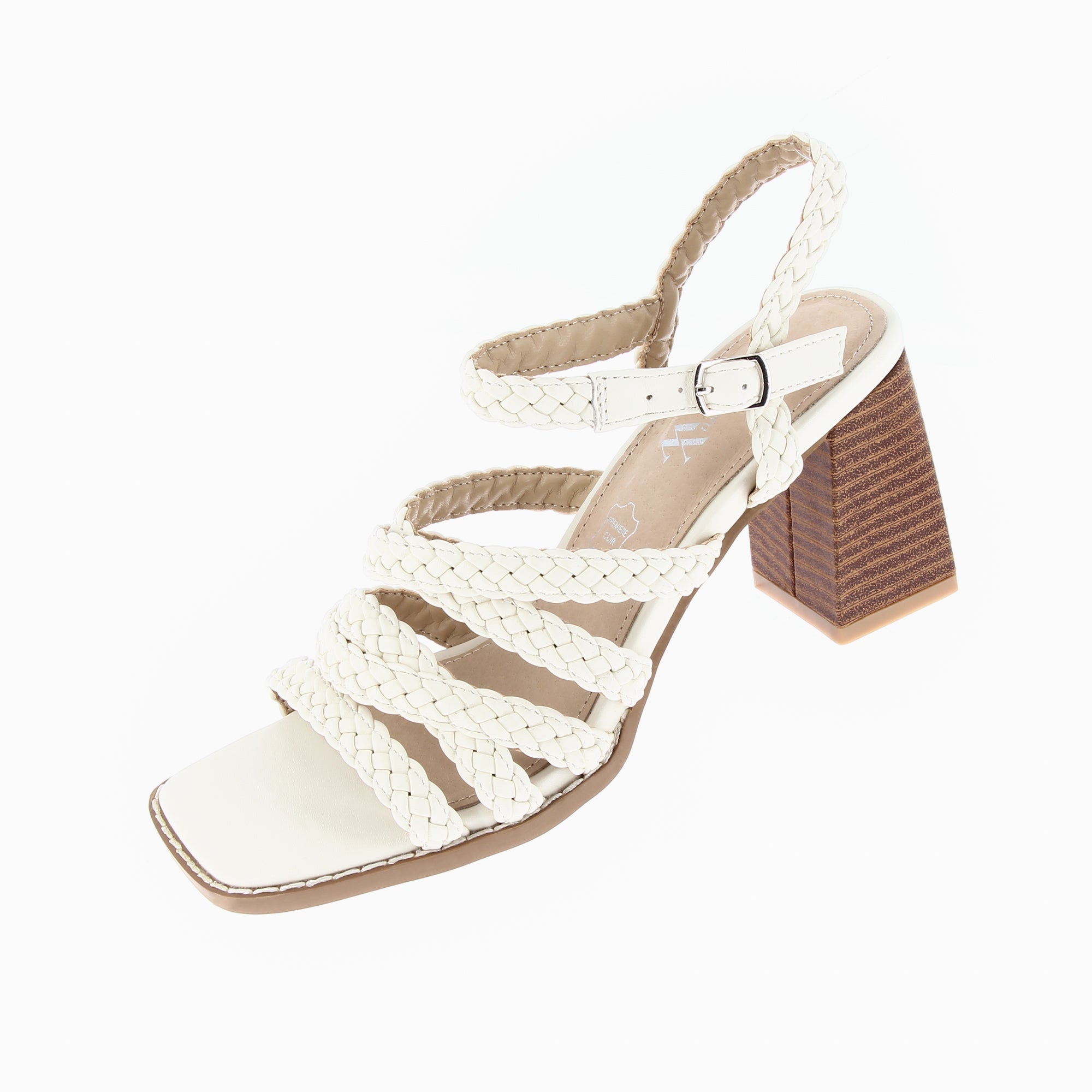 Sandales à talon, Compensées-Sandales Miranda blanc cassé à multibrides tressées et talon haut