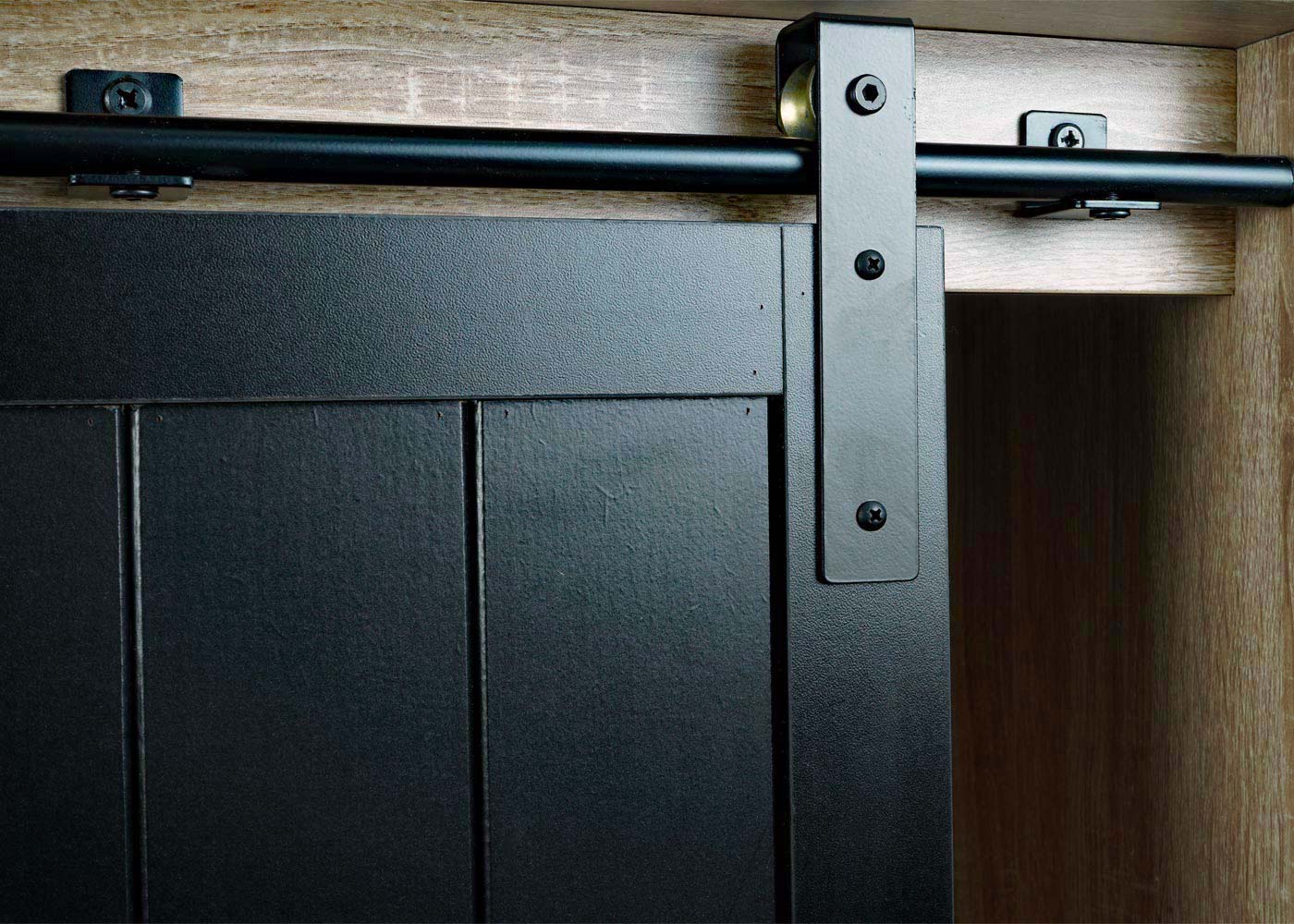 Schrank MCW-K75, Kommode Highboard, Schiebetüre 8 Staufächer, Holz-Optik Industrial Metall 163x76x38cm ~ naturfarben