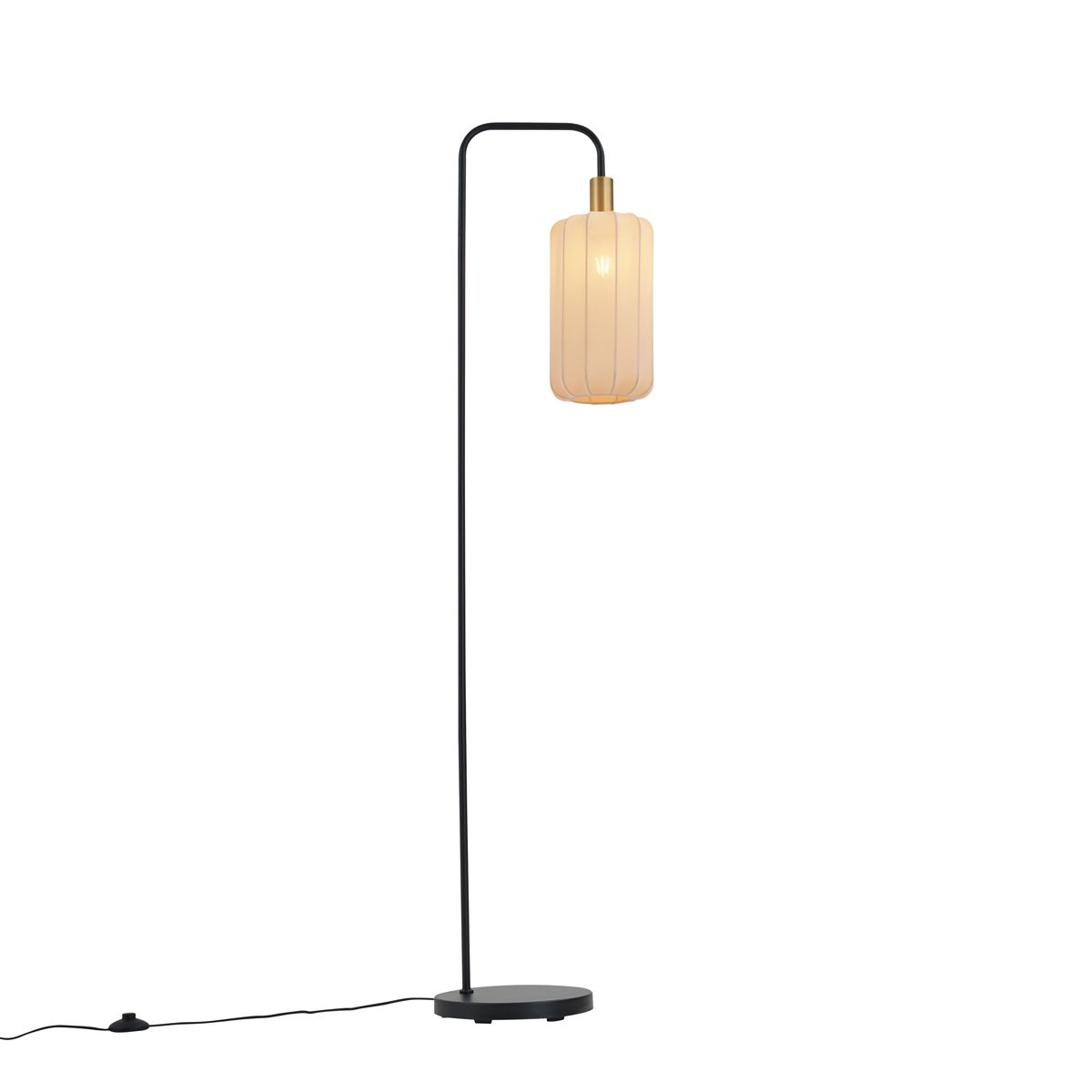 Japandi vloerlamp zwart met goud en beige kap - Pluni