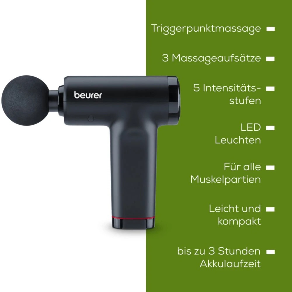 MG 89 Muskelmassagegerät Massage Gun CompactPower Elektronische Muskelmassagepistole mit 3 Aufsätzen (10434) - Schwarz