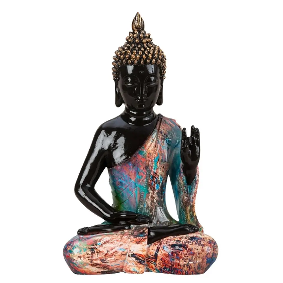 Boeddha beeld - binnen/buiten - kunststeen - zwart - 18 x 31 cm