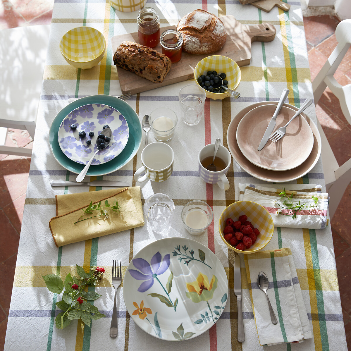 LA REDOUTE INTERIEURS<br>Toalha de mesa com xadrez tecido tingido, algodão lavado, Breda
