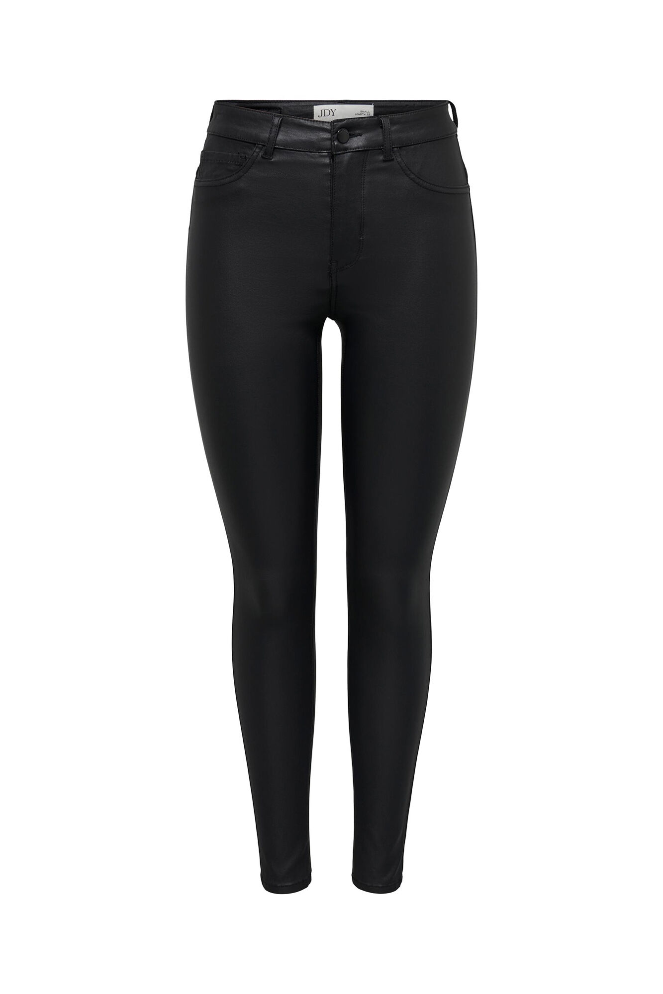 Calças skinny enceradas de cintura alta