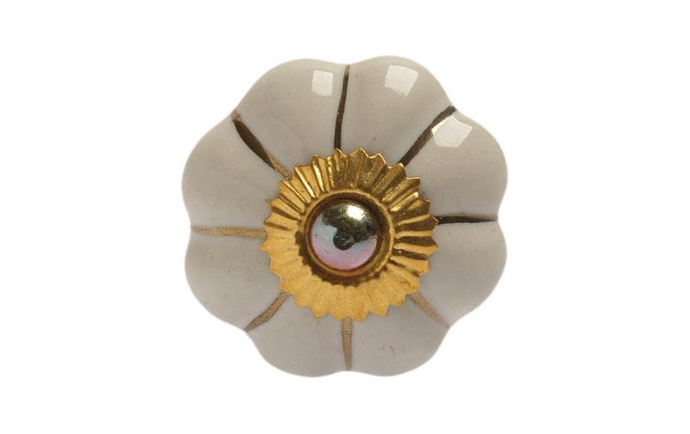 Möbelgriff handgemacht Ø 4 cm, Weiss/GoldMöbelknauf mit Muster