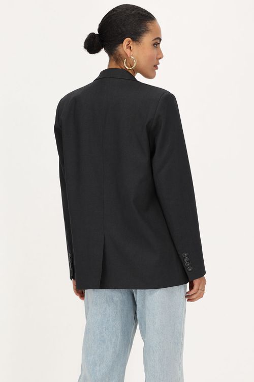 Donkergrijze blazer met zakken & knopen