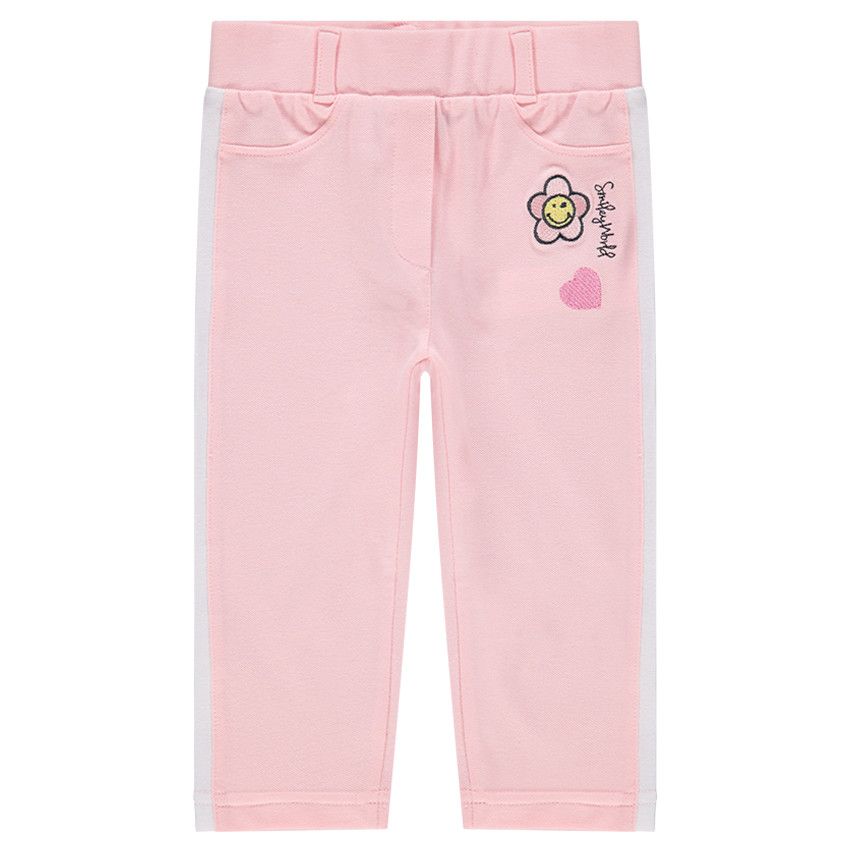 Corsaire uni avec bandes contrastées et motif Smiley brodé - Rose