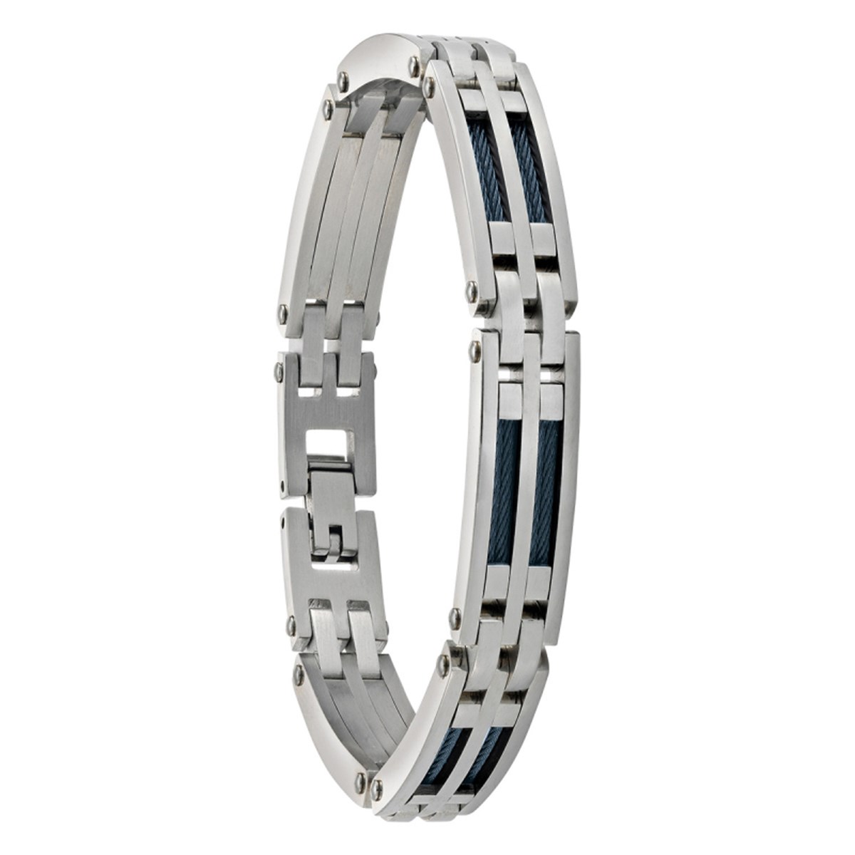 Bracelet homme Jourdan Priam acier et câble bleu