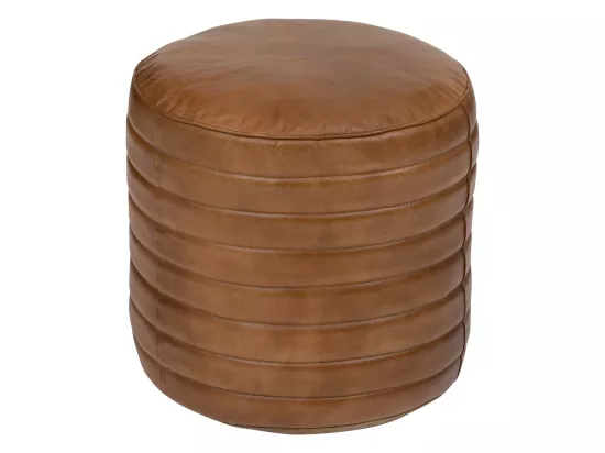Pouf rond en Cuir Marron D 40 x H 45 cm
