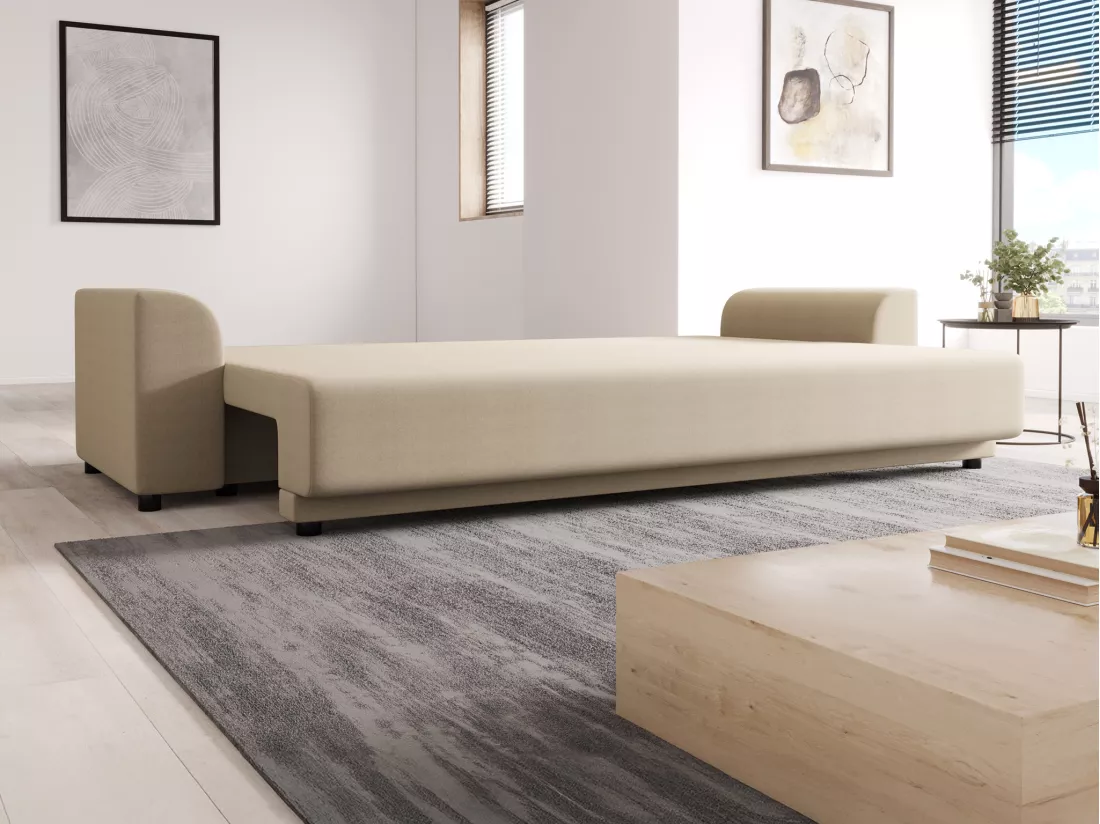 Canapé 3 places convertible en tissu beige NESSARO
