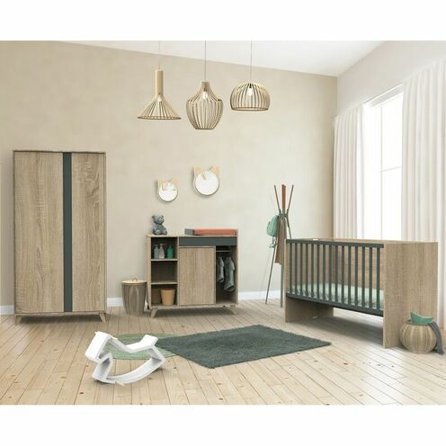 Chambre TRIO Lit 60x120 Commode Armoire NOVA Gris volcan - SAUTHON