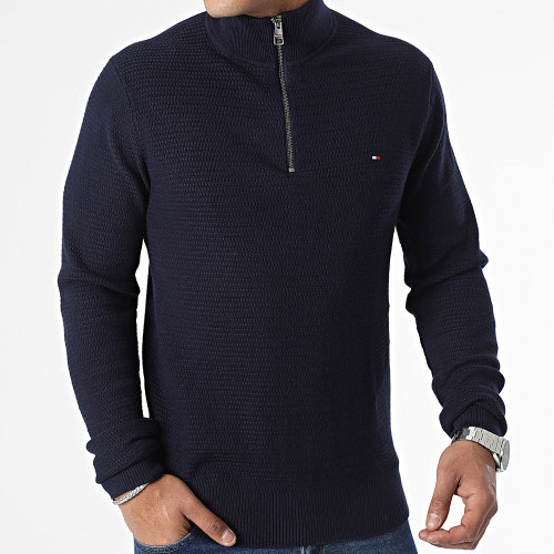 Pull Col Zippé Structure 1582 Bleu Marine