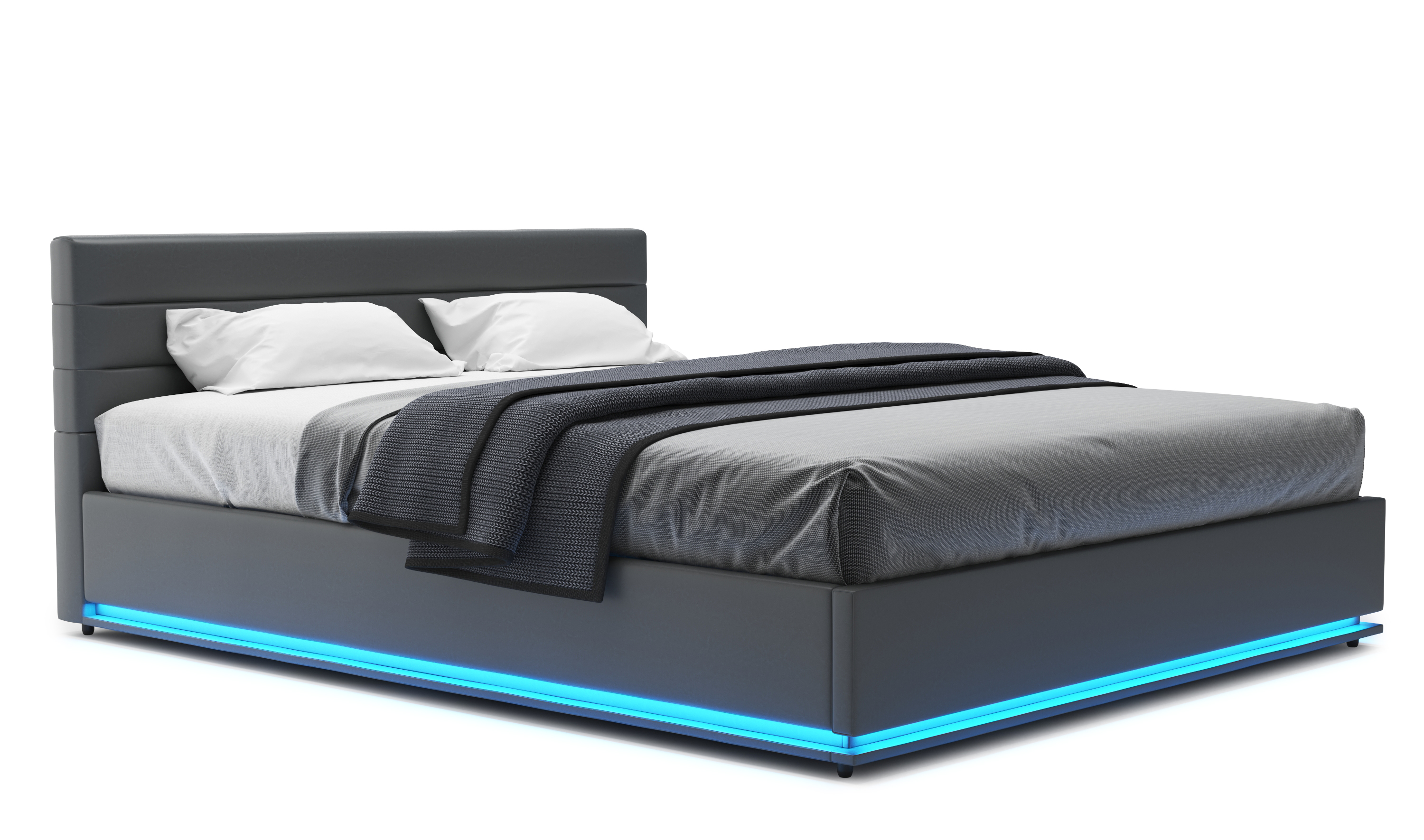 Lederbett LED STARDUST 160 x 200 cm grau