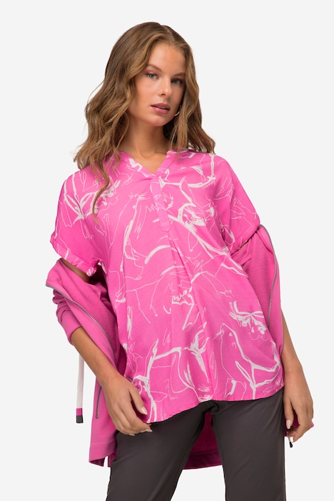 Bluse, oversized, Robben Print, Stehkragen, Halbarm