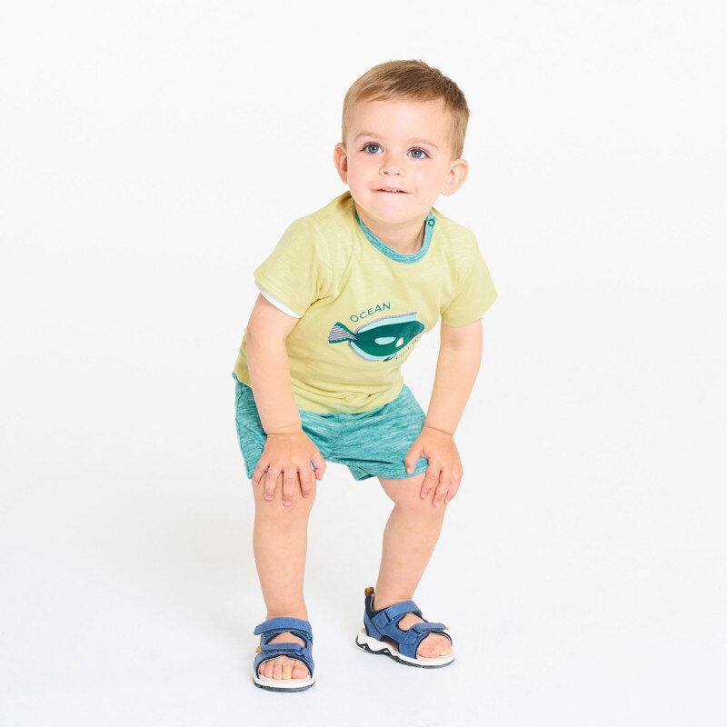 T-shirt poisson et short en maille fantaisie bleu garçon Bleu