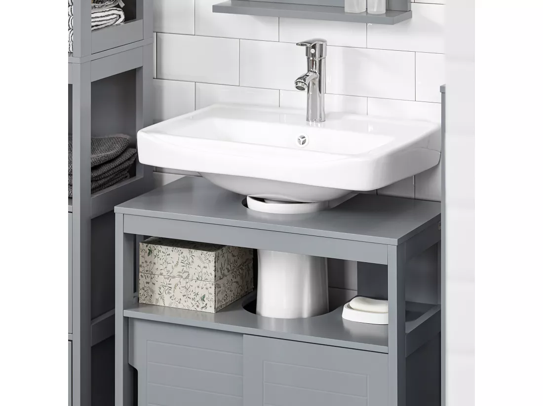 SoBuy FRG128-II-SG Meuble sous lavabo Meuble sous évier Meuble de Salle de Bain sous lavabo Housse Colonne lavabo Anti-humidité, Gris