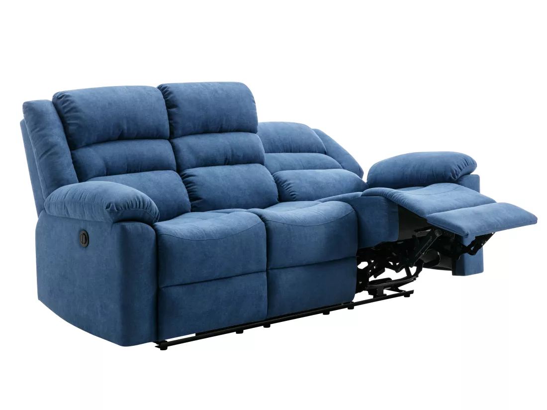 Canapé 3 places relax électrique en tissu bleu BUROLO
