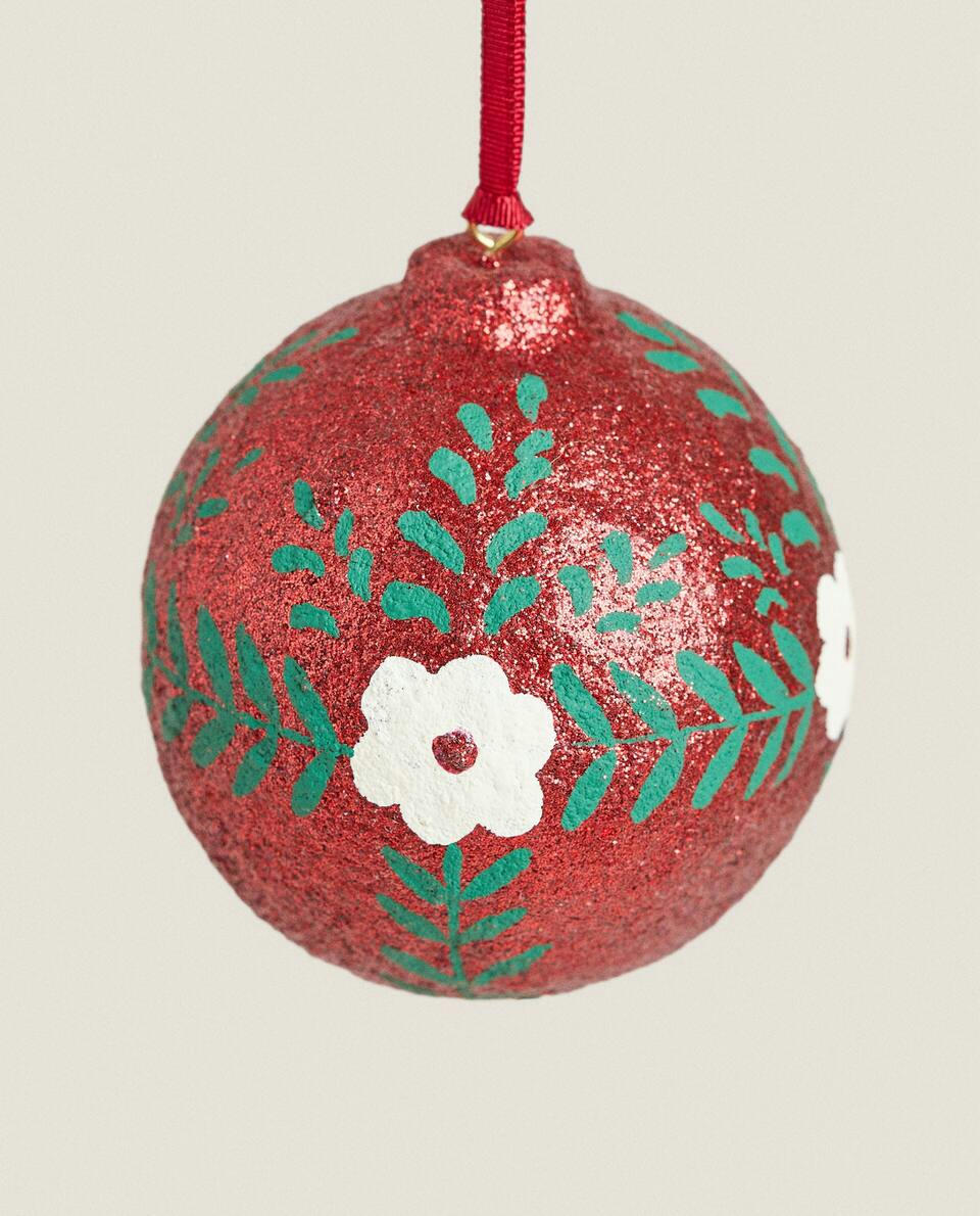 DECORAÇÃO DE NATAL COM BOLA DE FLORES COM GLITTER