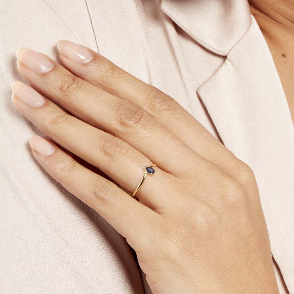 Bague Solitaire Goutte Or Jaune Saphir
