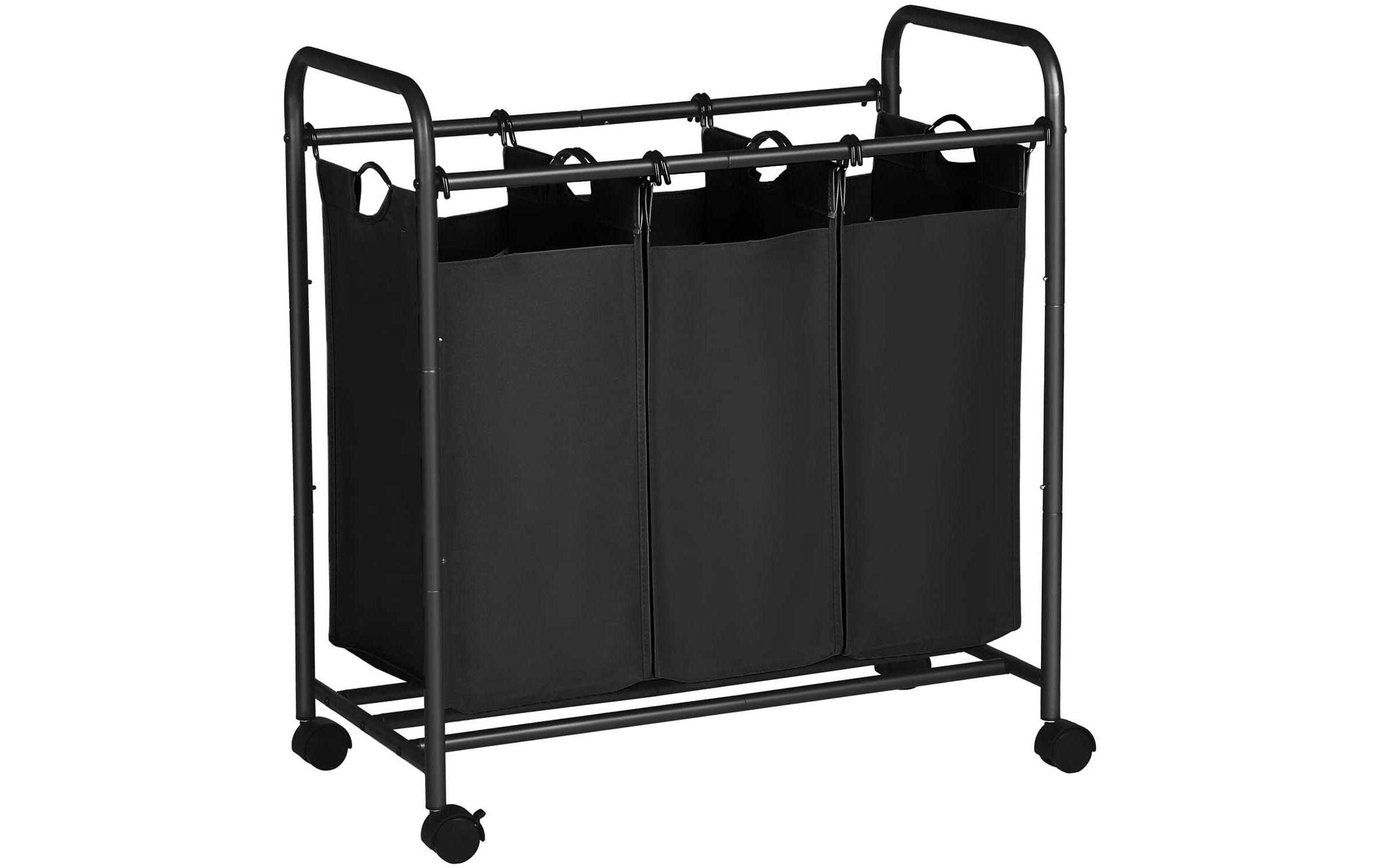 Wäschesammler 132 l, SchwarzWäschewagen mit 3 Fächern