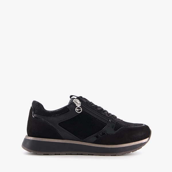 Tamaris dames sneakers zwart met lak detail
