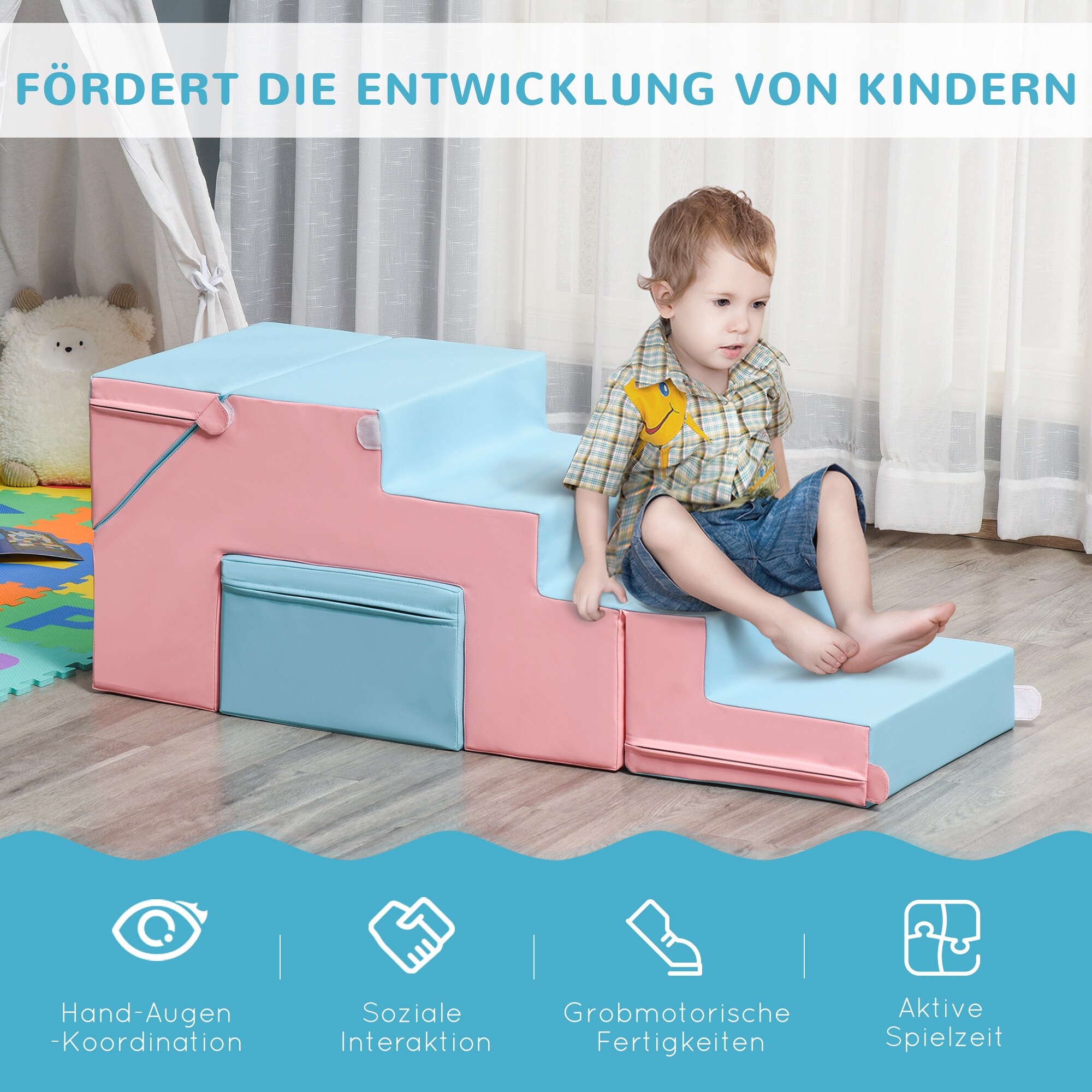 HOMCOM Bausteine Baustein-Set, Spiel-Set Schaumstoff Rosa, Blau 147 x 49 x 47 cm