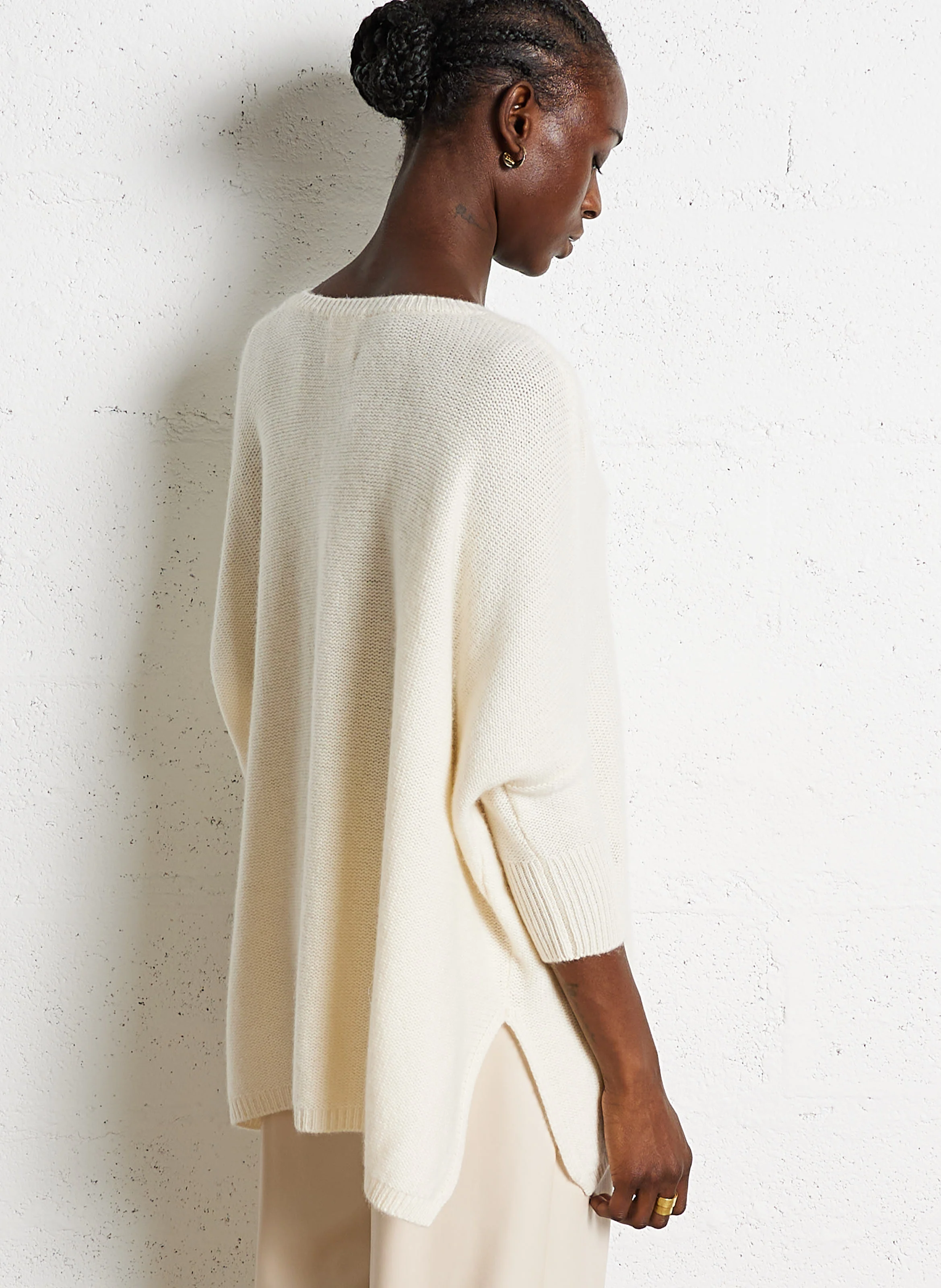 SANSON - Pull oversize col V en cachemire | Blanc