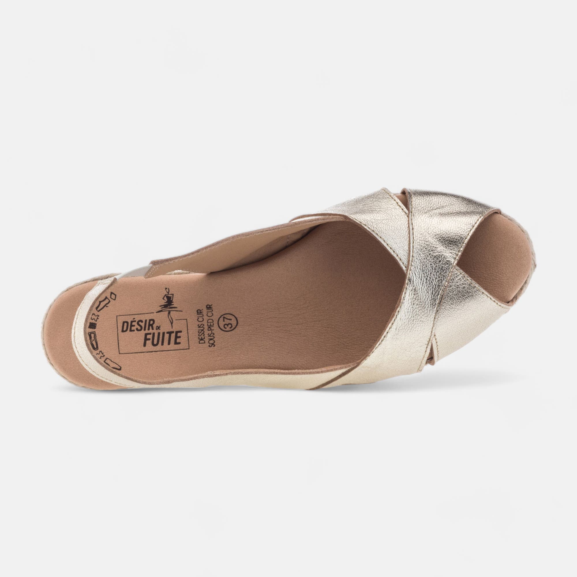 Espadrilles à talon compensé Femme en cuir or