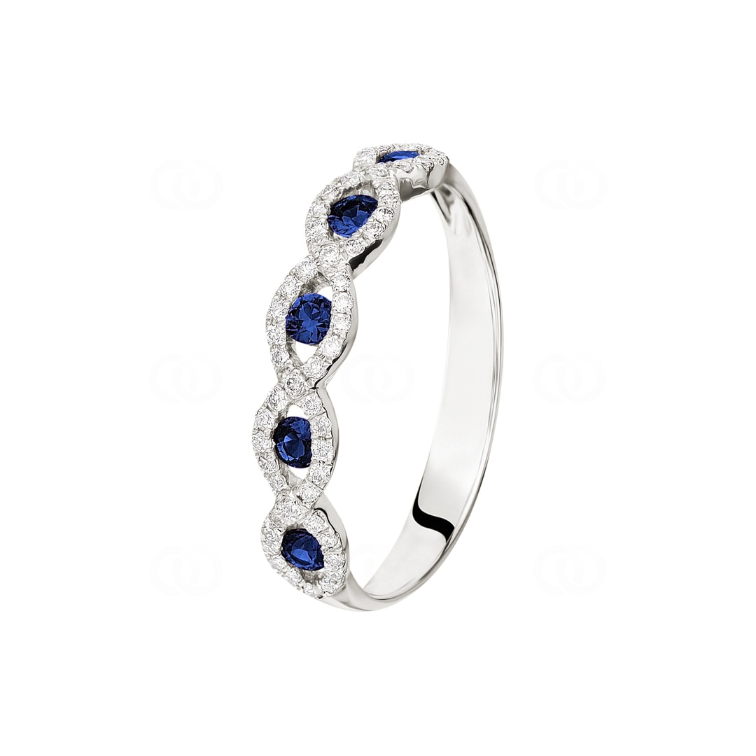 Damenring 750/18 K Weissgold mit Diamanten 0.18 ct H/Si und Safire 0.28 ct
