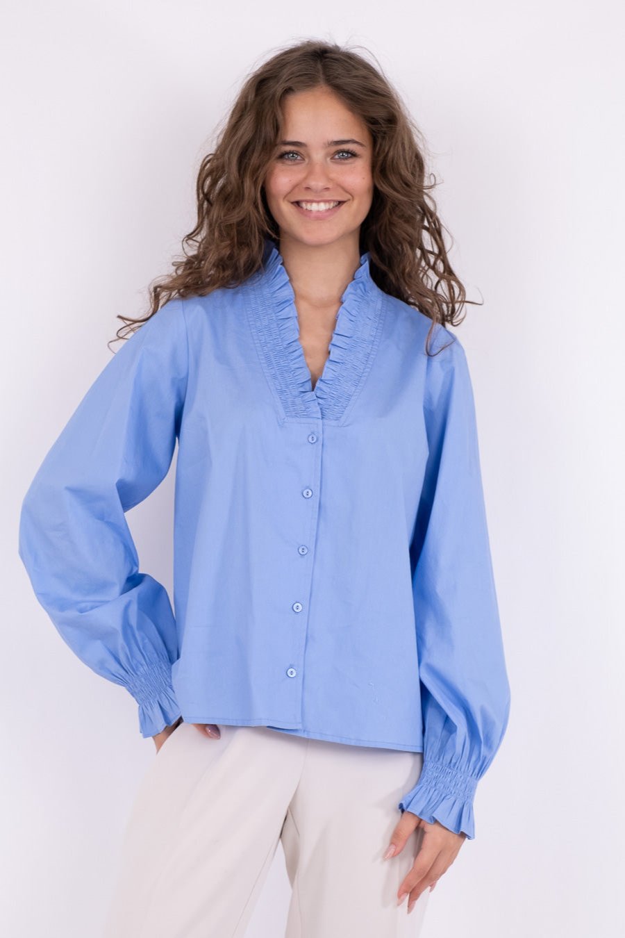 Neo Noir  Brielle Solid skjorte - Sky blue