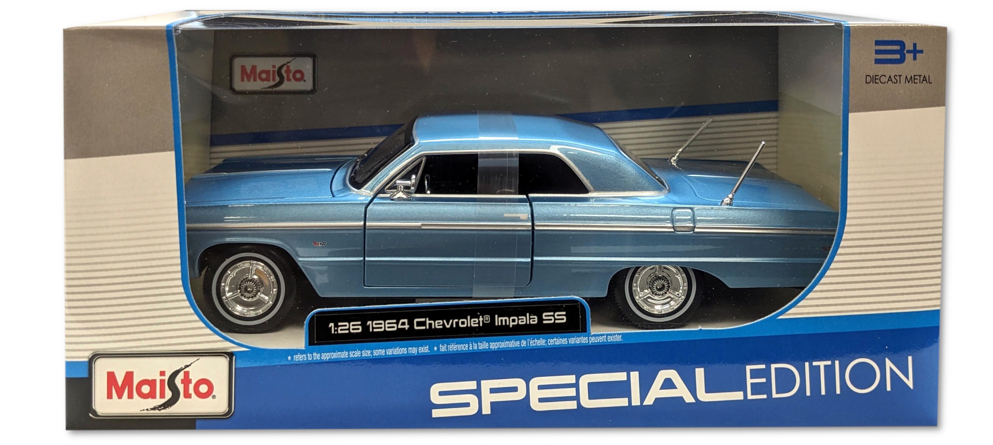 Maisto 32908 - Modellauto - Chevrolet Impala SS '64 (blau, Maßstab 1:26) Modell Auto Spielzeugauto