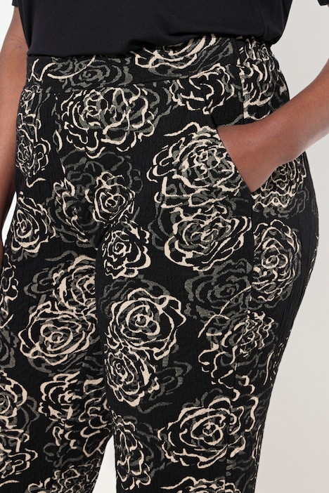 Jacquard-Jerseyhose, Blüten, weites Bein, Elastikbund