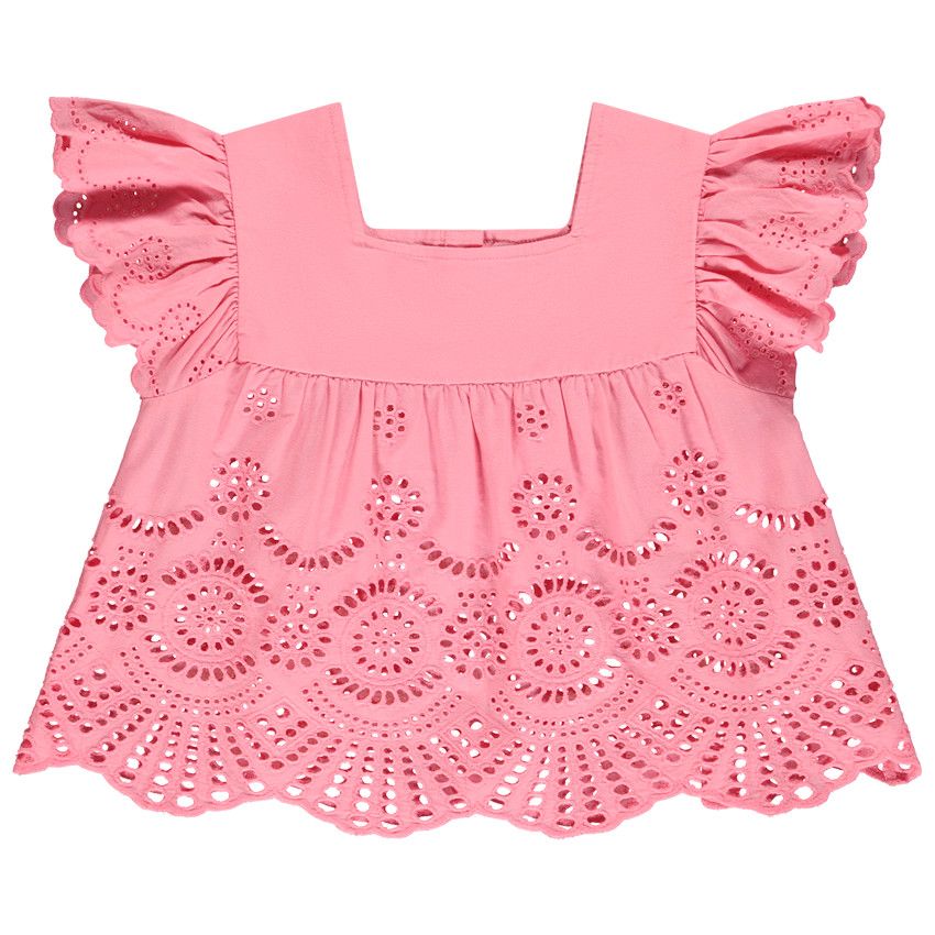 Top court en voile de coton et broderie anglaise pour fille - Multicolore
