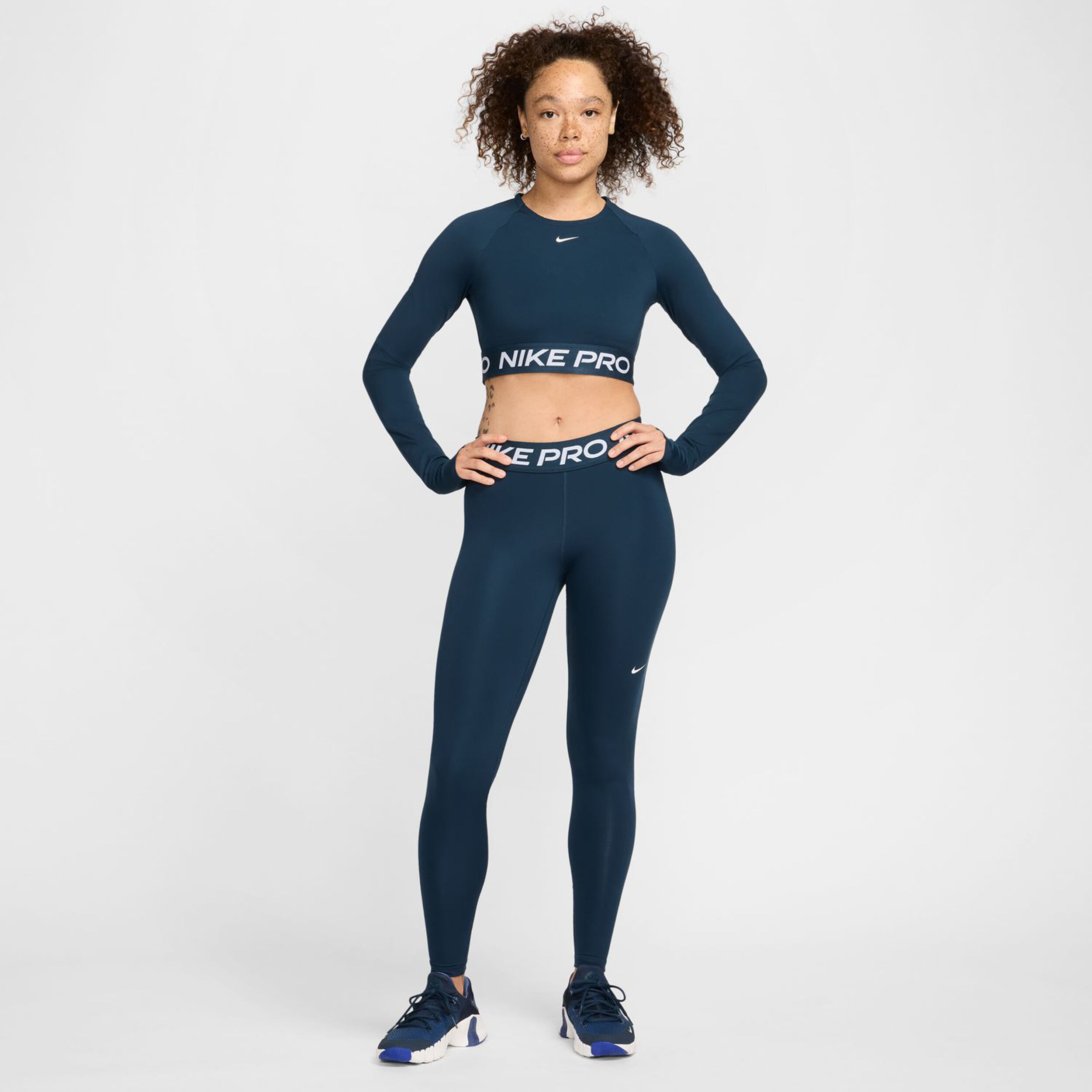Nike Mid-Rise Mesh-Paneled Collant Tight Femmes - Bleu Foncé , Blanc