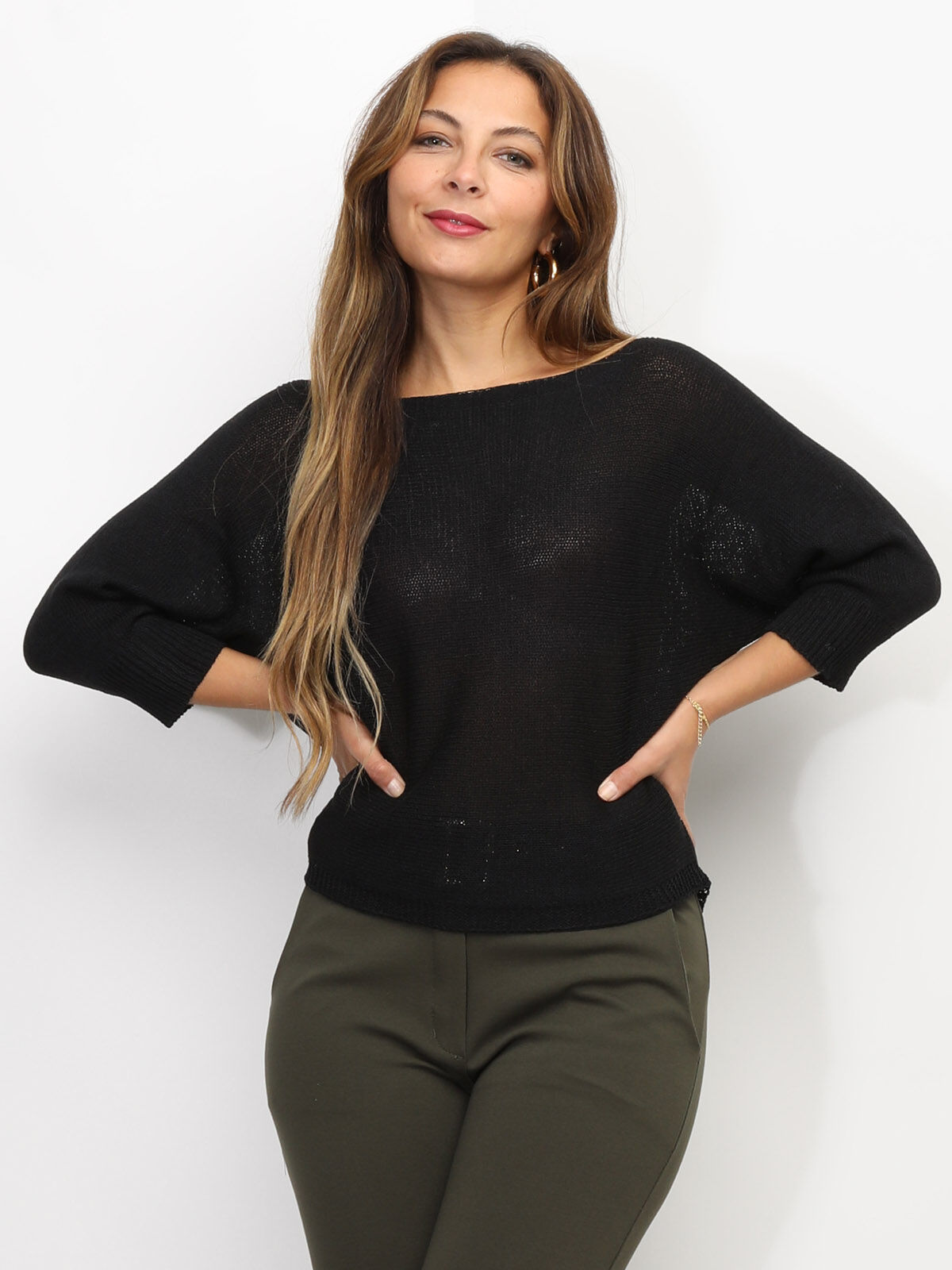 Pull chauve-souris à ruban- Noir