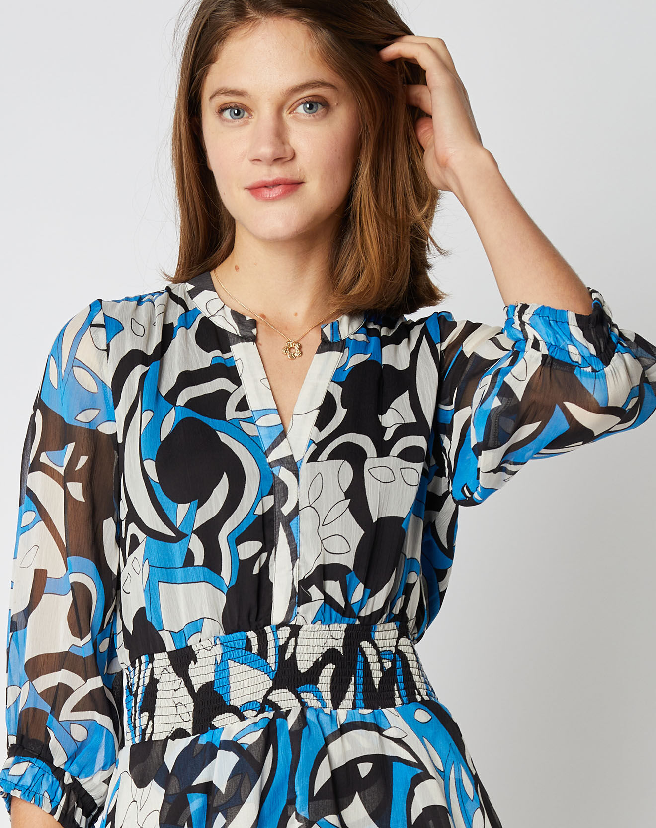 An'ge Robe courte Pauline façon mousseline à motifs bleu/noir