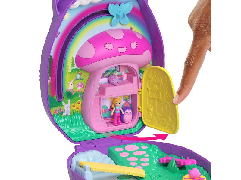 Polly Pocket Spielset Igel-Mama & Baby Schatulle Handtaschen-Spielset mit 2 Puppen & 16 Accessoires inklusive Haustieren